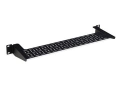 1U cable lacing shelf for managing and organizing cables in server racks.