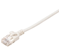 White Cat6a unshielded slim patch cable, optimized for high-speed data transfer.