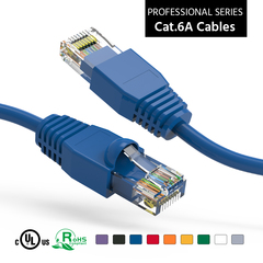 Blue booted Cat6a patch cable, perfect for high-performance networking.