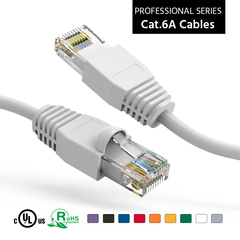White booted Cat6a patch cable, suitable for both home and office use.