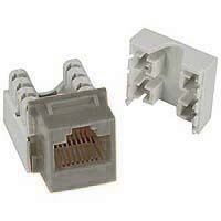 Gray RJ45 keystone connector for versatile network use.