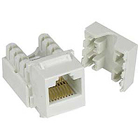 White RJ45 keystone connector for network installations.