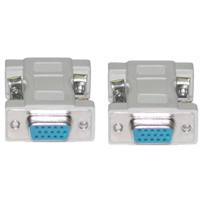 HD15 female to HD15 female adapter for connecting VGA cables.