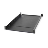 Adjustable 1U shelf for flexible storage in rack installations.