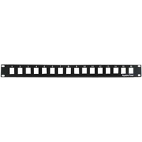 1U blank patch panel with 16 ports for flexible configurations.