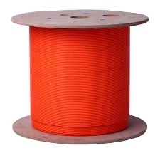 Orange bulk fiber optic cable, designed for high-performance data transmission.