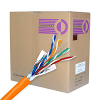 Orange Cat5e bulk STP cable, ideal for data transmission.
