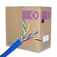 Blue Cat5e bulk UTP cable, designed for reliable data transmission.