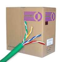 Green Cat5e bulk UTP cable, used for effective data transfer.