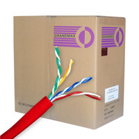 Red Cat5e bulk UTP cable, designed for reliable network connections.