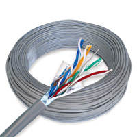 Gray Cat5e STP coil cable, ideal for efficient data communication.