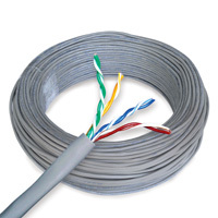 Gray Cat5e coil cable UTP, ideal for Ethernet networking and data transfer.
