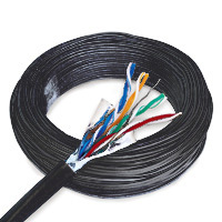 Cat5e direct burial shielded coil cable, designed for outdoor and underground installations.