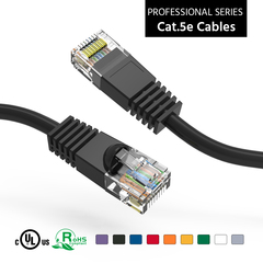 Black booted Cat5e patch cable, suitable for networking applications.