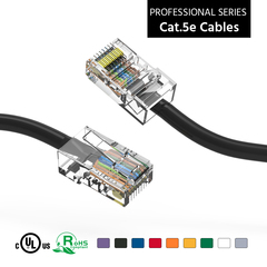 Black Cat5e patch cable, suitable for various networking applications.