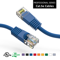 Blue booted Cat5e patch cable, designed for reliable network connections.