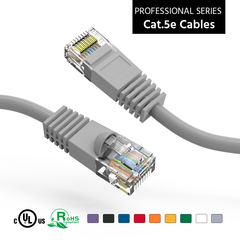 Gray booted Cat5e patch cable, ideal for various networking needs.