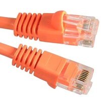 Orange booted Cat5e patch cable, suitable for network connectivity.