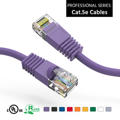 Purple booted Cat5e patch cable, used for connecting network devices.