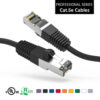 Cat5e shielded patch cable with black boot, ideal for networking.