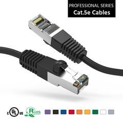 4-foot black booted Cat5e shielded patch cable, suitable for network applications.
