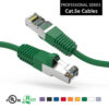 Cat5e shielded patch cable with green boot, suitable for network connections.