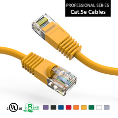 Yellow booted Cat5e patch cable, suitable for network connections.