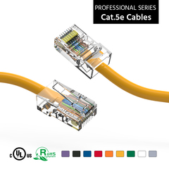 Yellow Cat5e patch cable, suitable for networking applications.