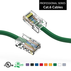 Green Cat6 patch cable, used for high-performance networking.
