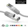 Cat6 shielded patch cable with gray boot, designed for efficient data communication.