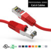 Cat6 shielded patch cable with red boot, designed for reliable data transmission.
