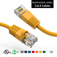 Cat6 patch cable with yellow boot, used for network installations.