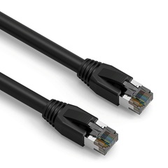 Cat 8 black shielded patch cable, designed for high-speed networking.
