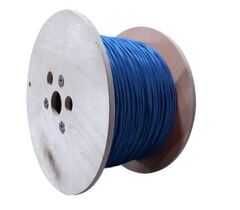 Close-up of Cat8 blue bulk cable, emphasizing its quality materials for optimal performance.