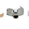 Close-up of a Cat 8 keystone jack, ideal for high-speed Ethernet connections.
