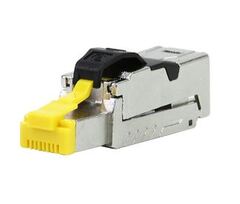 Cat8 RJ45 connector with enhanced shielding for signal integrity.