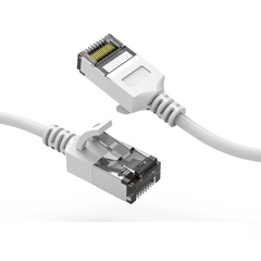 Cat8 white shielded slimline patch cable, 1-foot length, perfect for advanced networking.