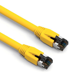 Cat 8 yellow shielded patch cable, suitable for high-speed data transfer.