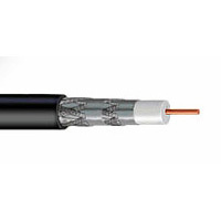 Quad black coaxial cable, designed for high-performance signal transmission.