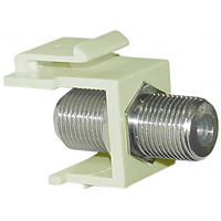 Beige coaxial keystone connector for seamless cable connections.