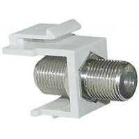 White coaxial keystone connector for video and audio signals.