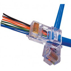 EZ RJ45 connector for Cat5e cables, simplifies the termination process.