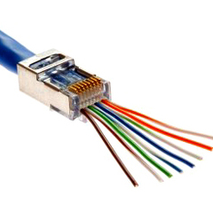 EZ RJ45 shielded connector, compatible with various cable types for easy termination.