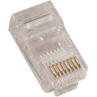Flat RJ45 connector for telephone applications, ideal for space-saving installations.