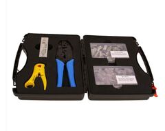 Ekit tool kit including tools for crimping and stripping cables.