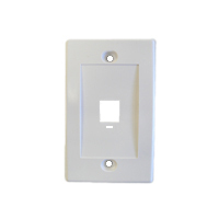 White single port keystone faceplate for easy installation of network connections.
