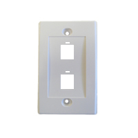 White two port keystone faceplate designed for multiple network connections.