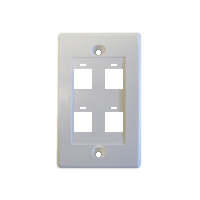 White four port keystone faceplate for versatile network connection options.