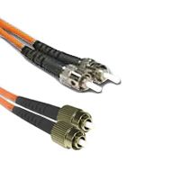 FC to ST multimode fiber optic patch cable, standard configuration.