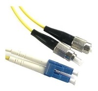 Single mode fiber optic cable with LC to FC connectors, showcasing robust construction.